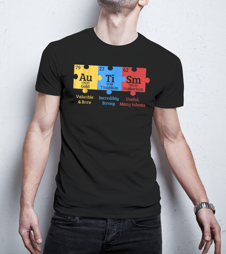 Autism Awareness Gold Titanium Samarium Elements Puzzle T-Shirt