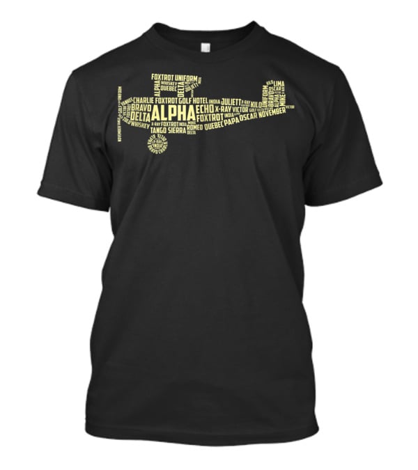 Aviation Phonetics Alpha Bravo Delta Foxtrot Golf Echo India Pilot Plane Word T-Shirt