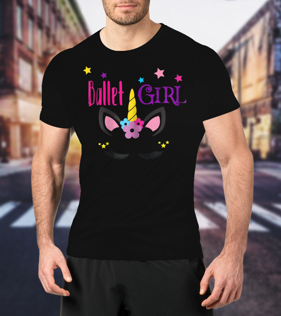 Ballet Girl Unicorn Cute Stars And Flowers T-Shirt