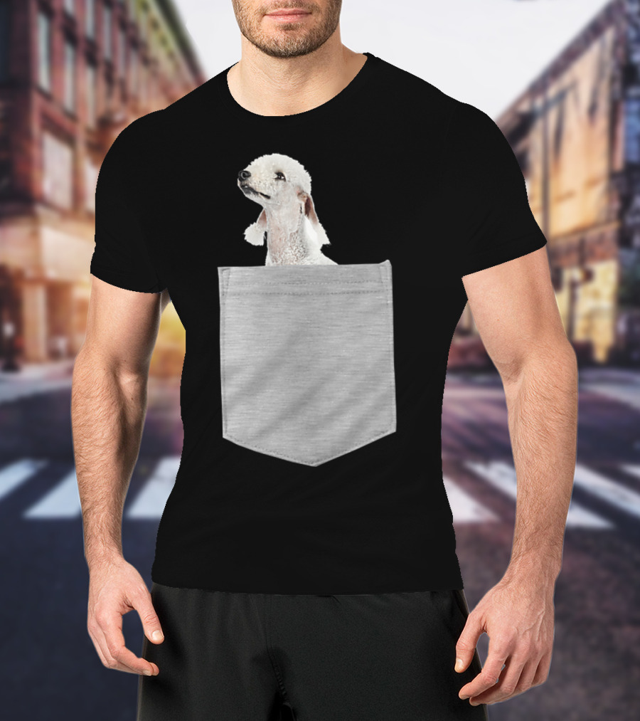 Bedlington Terrier Peeking From Gray Pocket T-Shirt