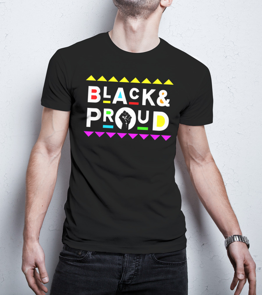 Black And Proud 90s Retro Colorful Fist T-Shirt