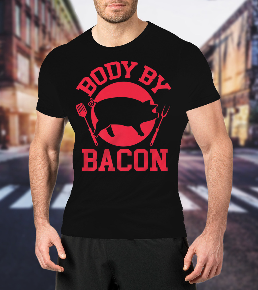 Body By Bacon Keto Carnivore Food Silhouette With Fork And Spatula T-Shirt