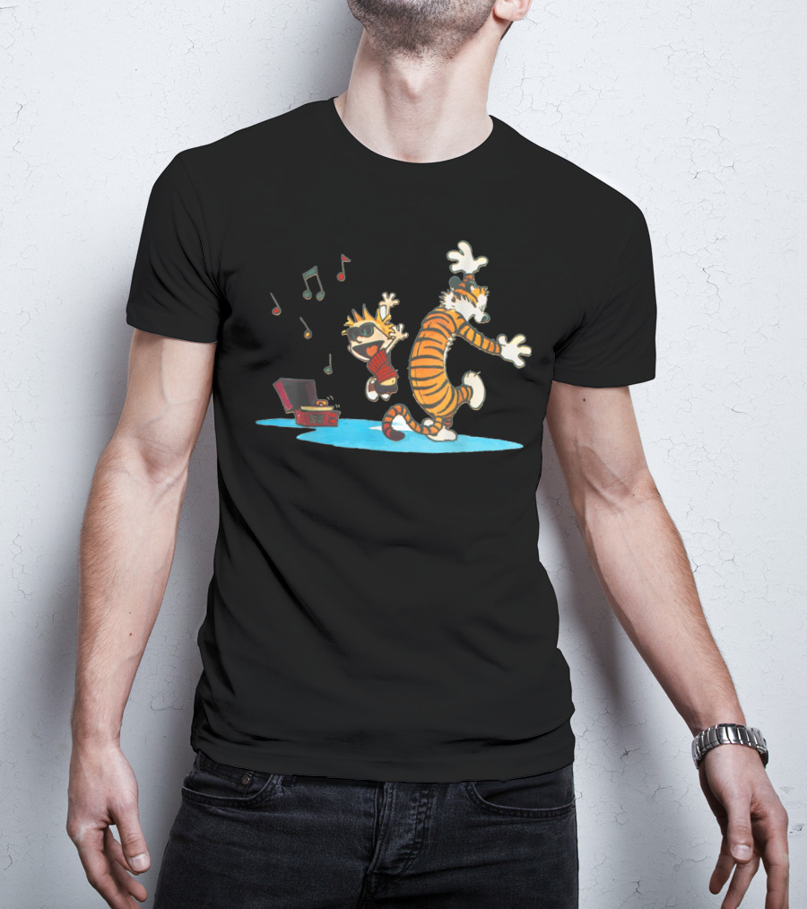 Calvin Dancing With Music Hobbes Vinyl Player T-Shirt