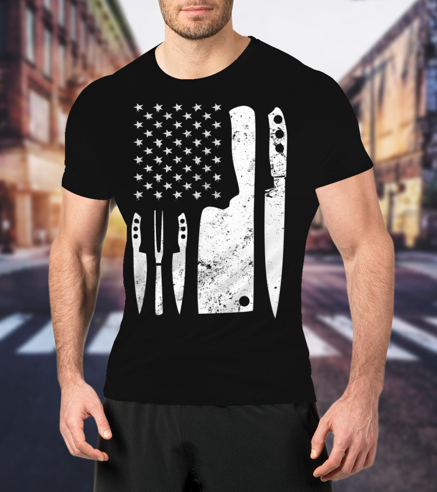 Chef Knife US Flag T-Shirt
