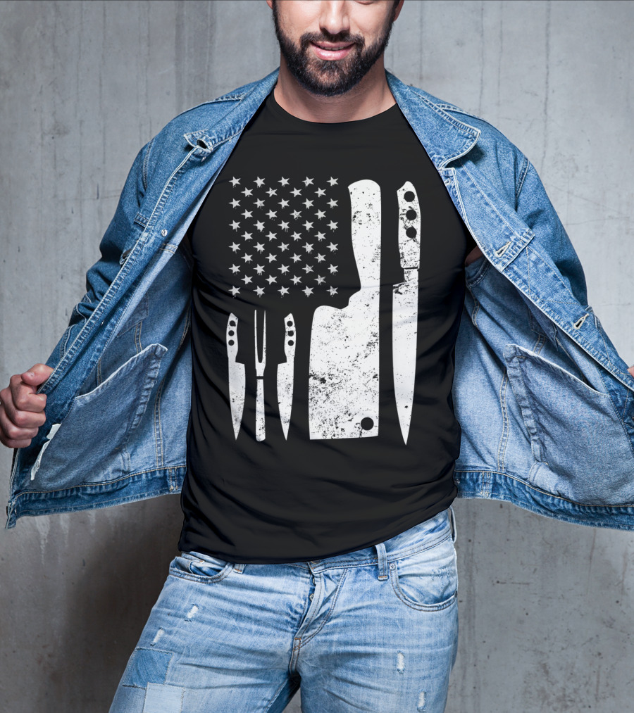 Chef Knife US Flag T-Shirt