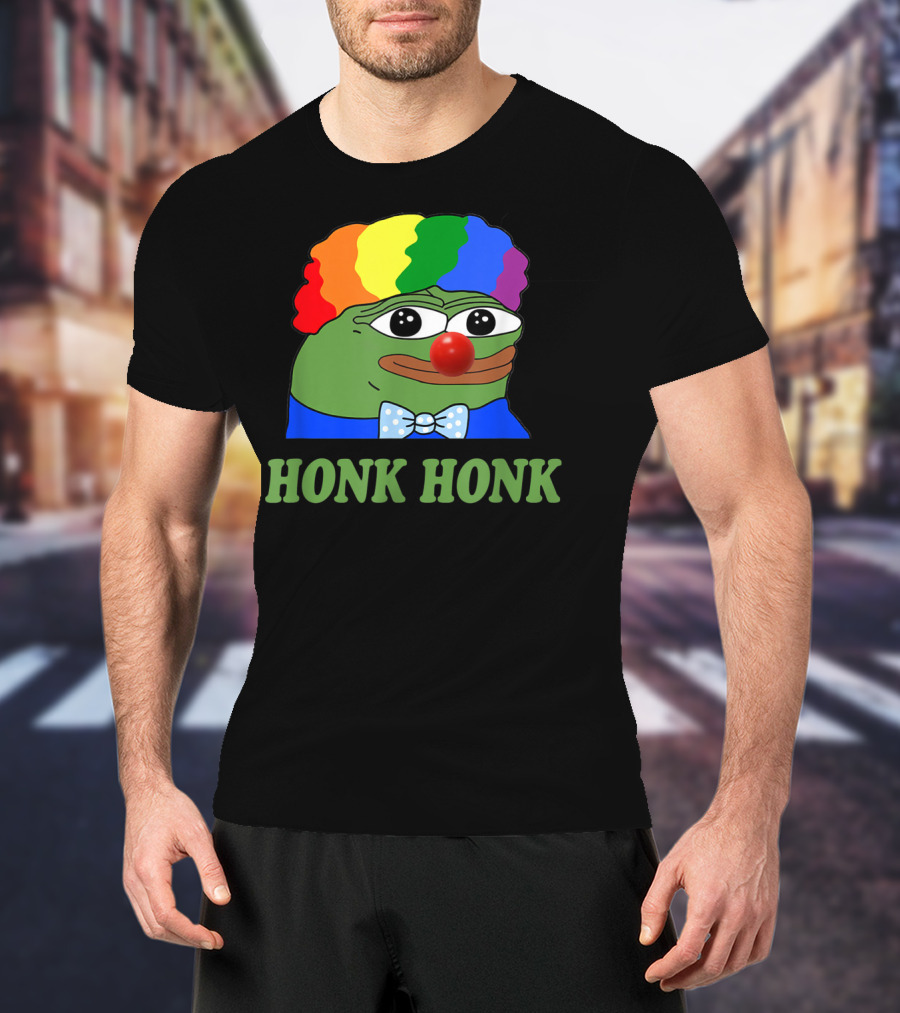 Clown Pepe Honk Honk HONKLER Meme Rainbow Wig Red Nose Bowtie T-Shirt