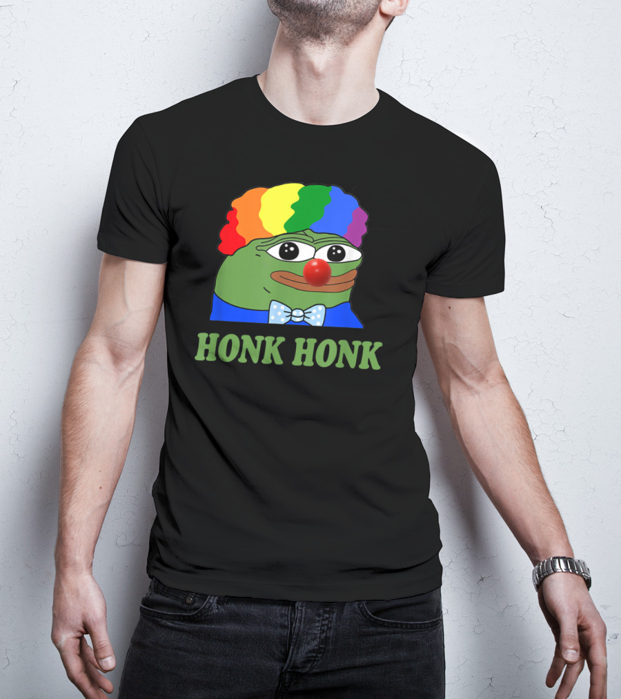 Clown Pepe Honk Honk HONKLER Meme Rainbow Wig Red Nose Bowtie T-Shirt