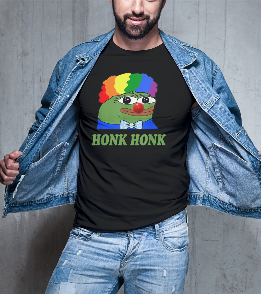 Clown Pepe Honk Honk HONKLER Meme Rainbow Wig Red Nose Bowtie T-Shirt