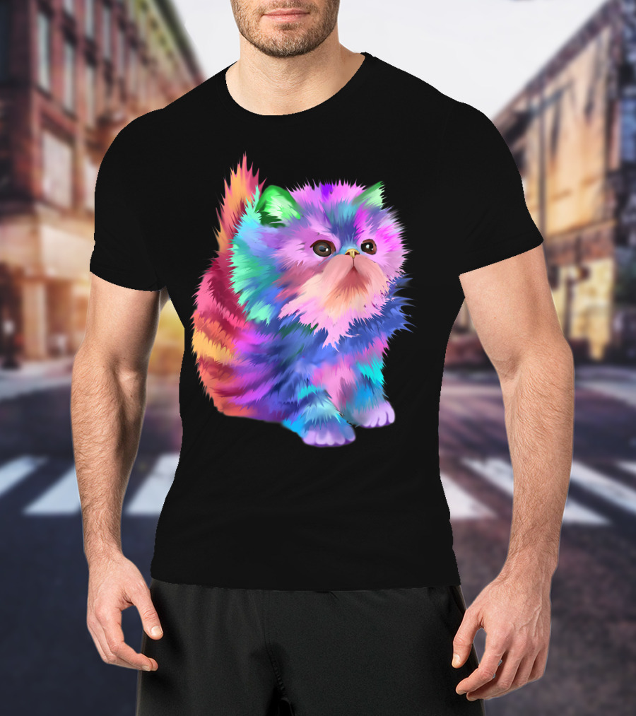 Colorful Rainbow Kitten Rave EDM Cat T-Shirt