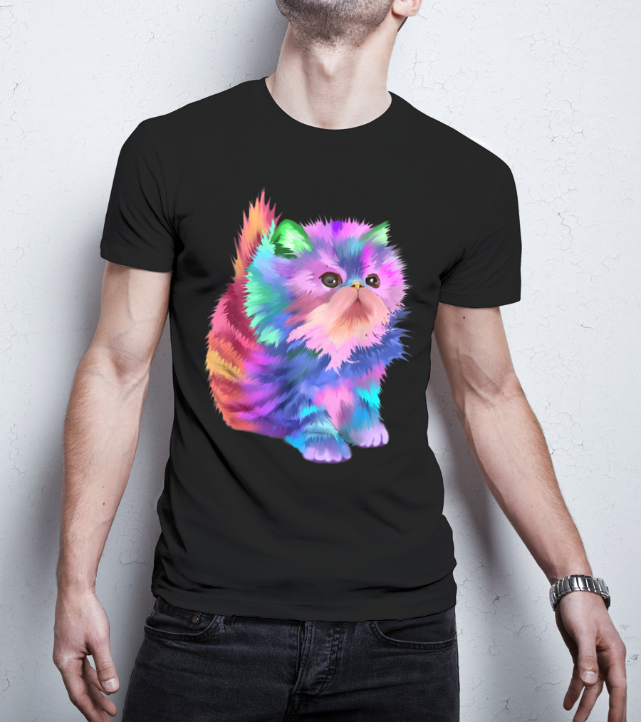Colorful Rainbow Kitten Rave EDM Cat T-Shirt