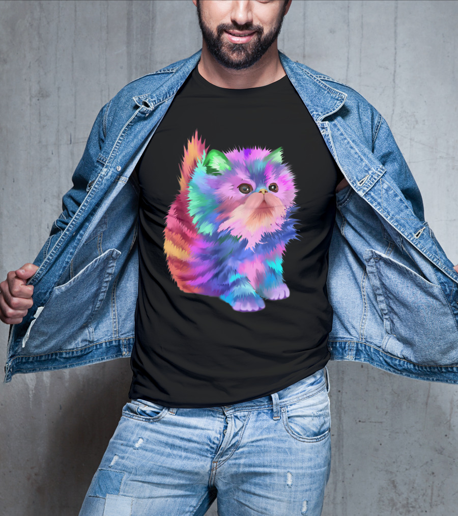 Colorful Rainbow Kitten Rave EDM Cat T-Shirt