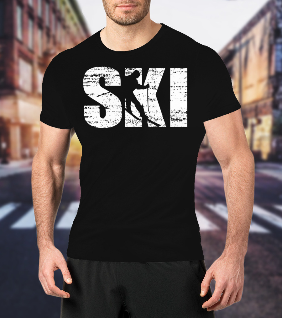 Cool Distressed Skiing For Skiers SKI T-Shirt