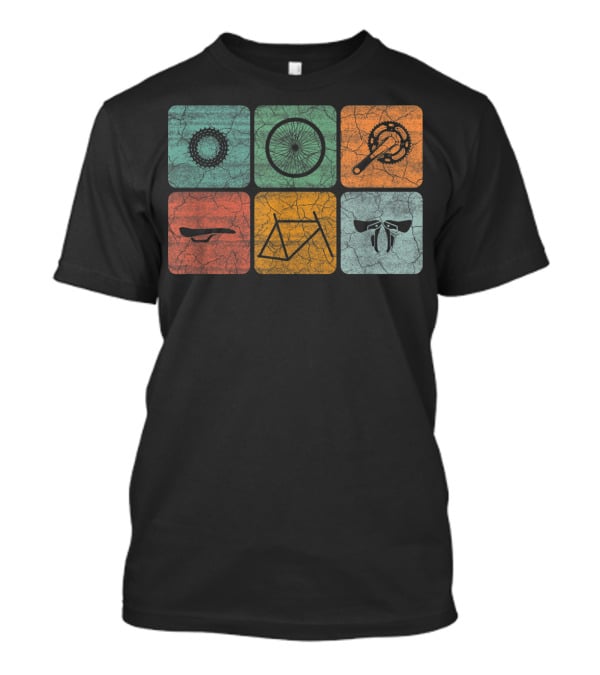 Cycling Classic Bicycle Parts Vintage Style Gear Frame Wheel Chainring Saddle Handlebars T-Shirt