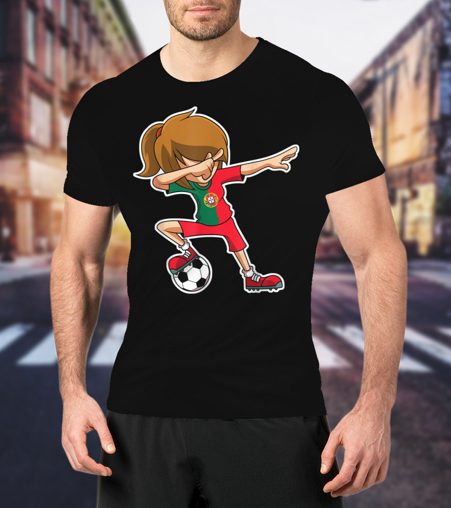 Dabbing Soccer Girl Portugal Jersey Portuguese Football T-Shirt