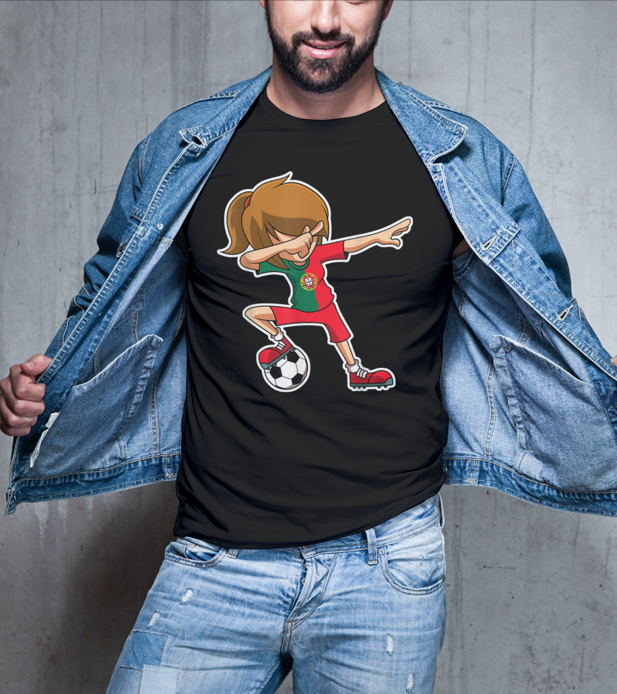 Dabbing Soccer Girl Portugal Jersey Portuguese Football T-Shirt