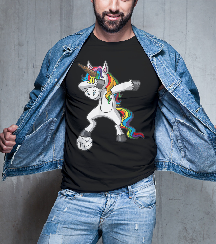 Dabbing Unicorn With Volleyball And Rainbow Mane T-Shirt