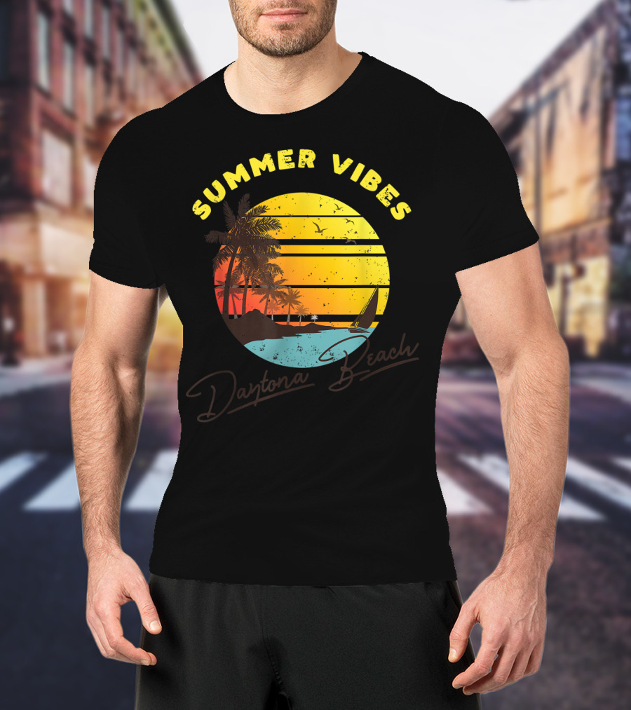 Summer Vibes Daytona Beach Tropical Sunset Palm Trees T-Shirt
