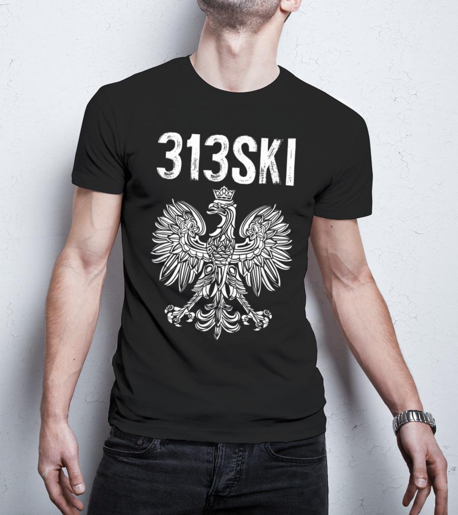 313SKI Detroit Michigan Polish Pride Area Code 313 Eagle T-Shirt