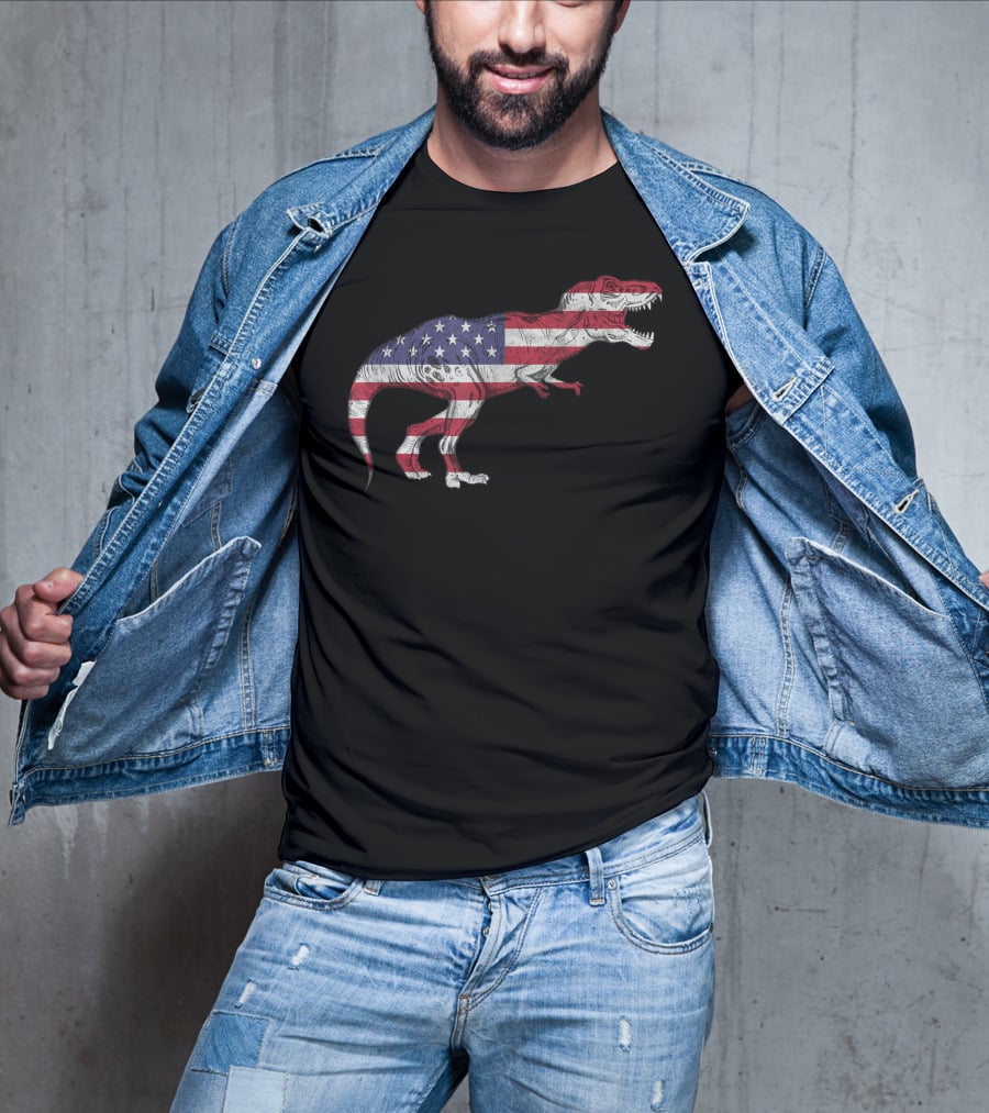 Dino USA American Flag Tyrannosaurus Patriotic Dinosaur T-Shirt