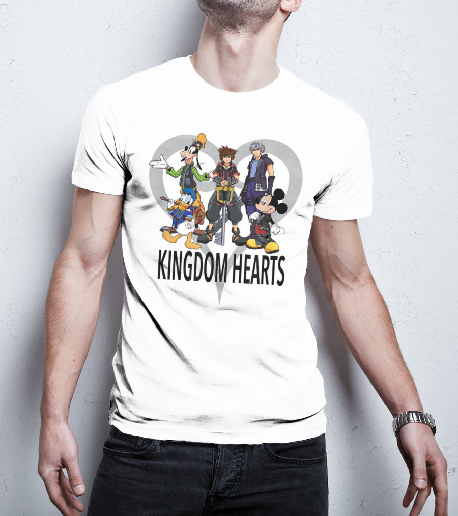 Kingdom Hearts III Characters With Heart Symbol Featuring Goofy Donald Mickey Sora Riku T-Shirt