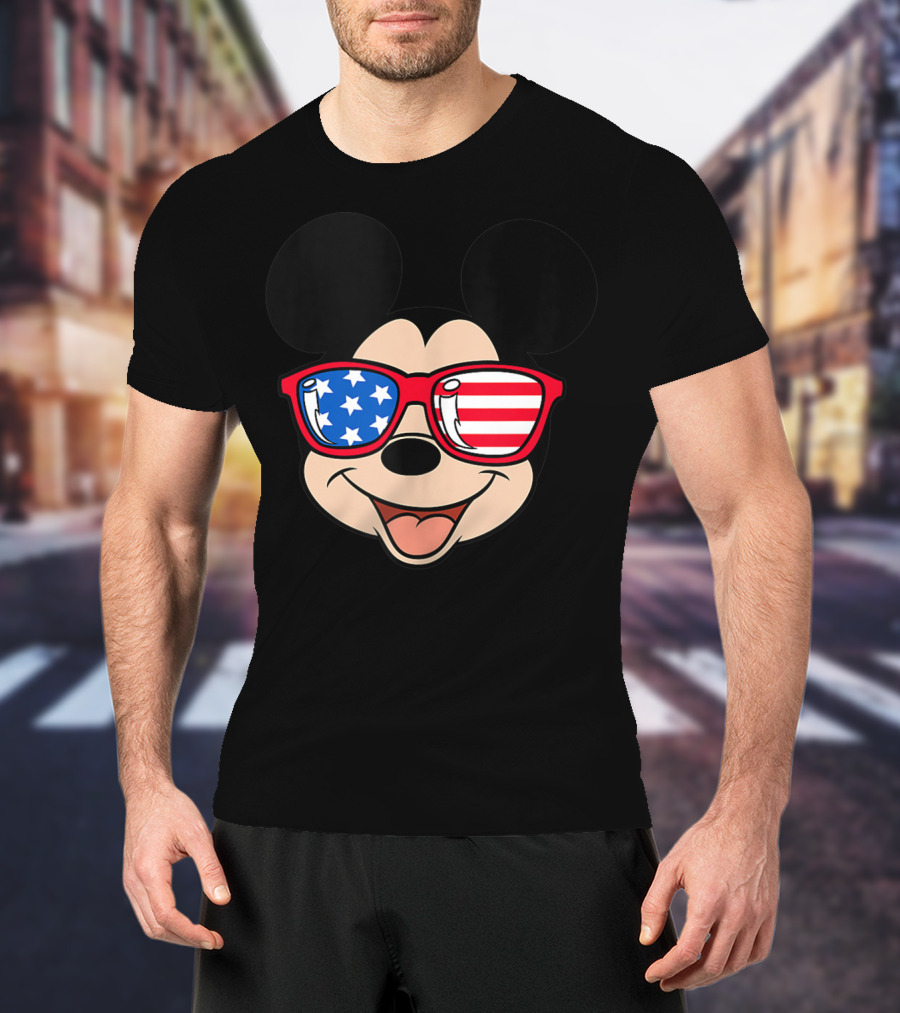 Disney Mickey Mouse American Flag Sunglasses T-Shirt