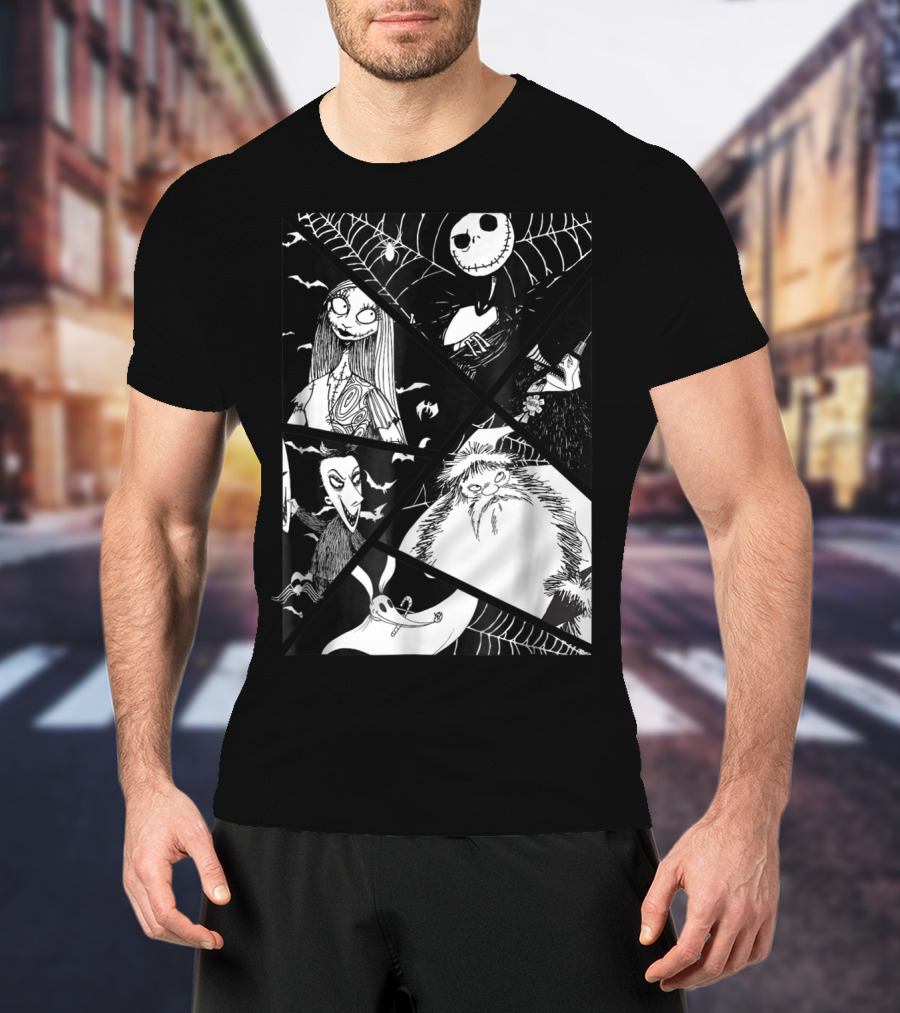 Disney Nightmare Before Christmas Story Jack Sally Zero Oogie Boogie Patchwork T-Shirt
