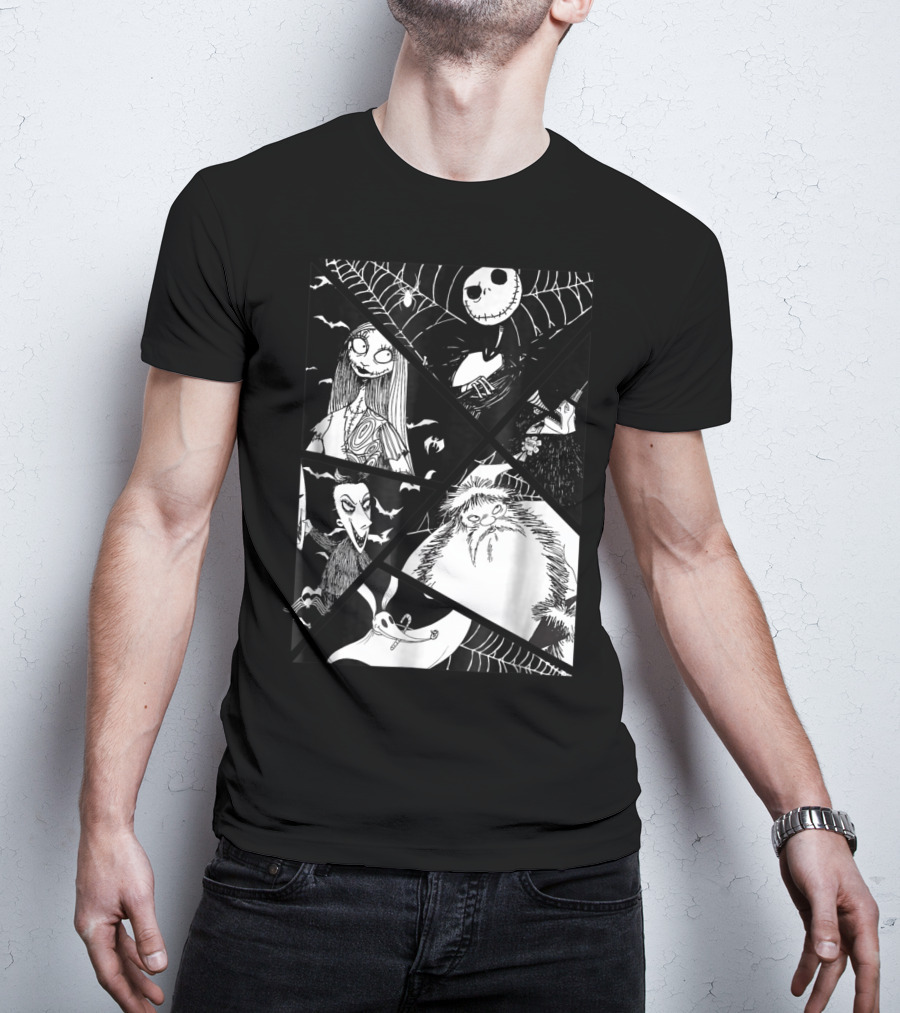 Disney Nightmare Before Christmas Story Jack Sally Zero Oogie Boogie Patchwork T-Shirt