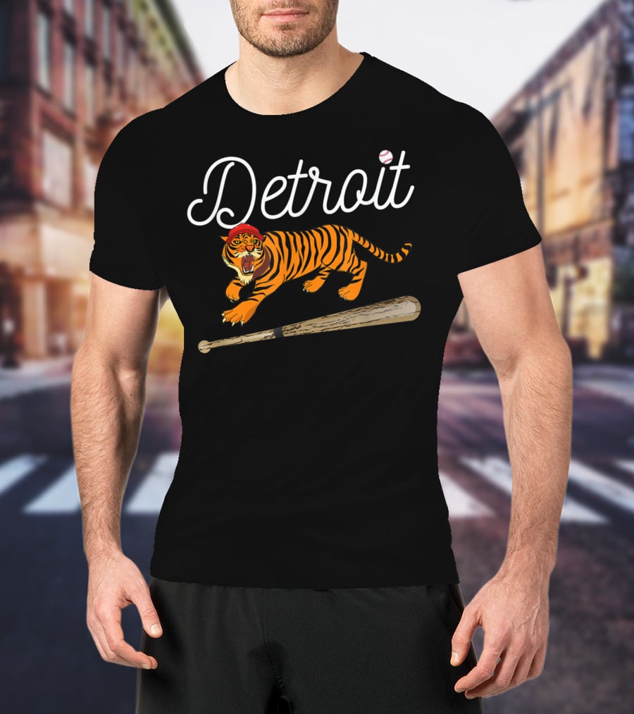 Detroit Distressed Funny Tiger Mascot With Baseball Bat T-Shirt