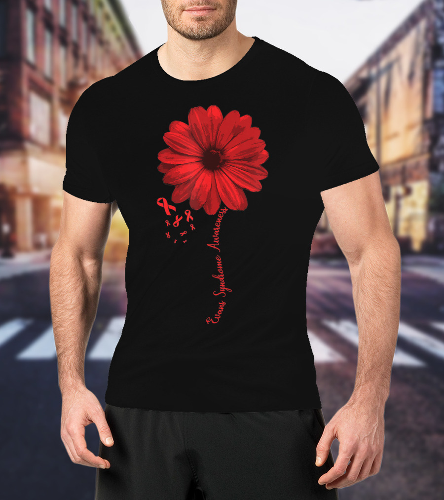 Evans Syndrome Awareness Red Flower Ribbon T-Shirt