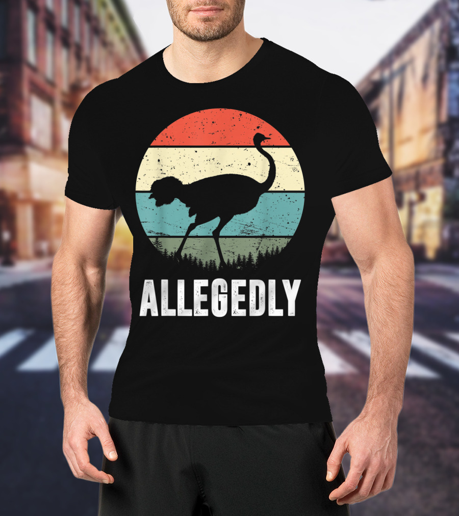 Allegedly Ostrich Silhouette Retro Stripes T-Shirt