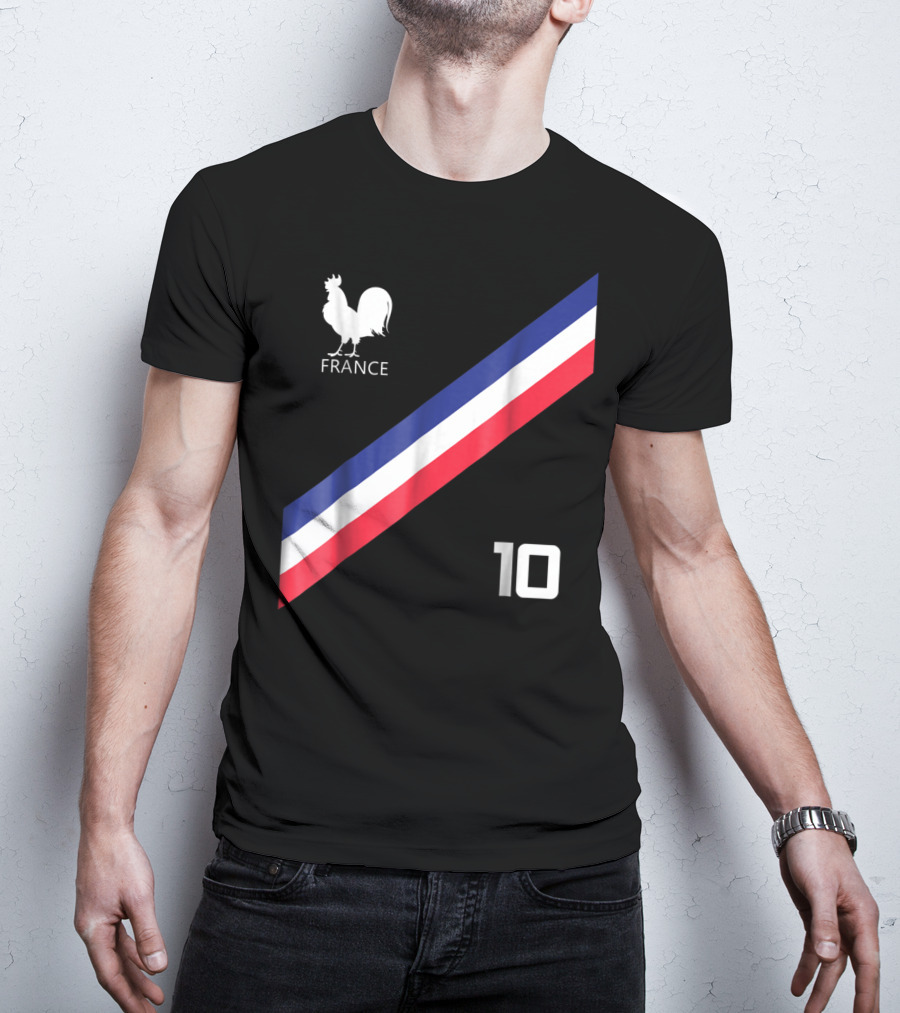 France Jersey Soccer French Football Rooster Stripe Number 10 T-Shirt