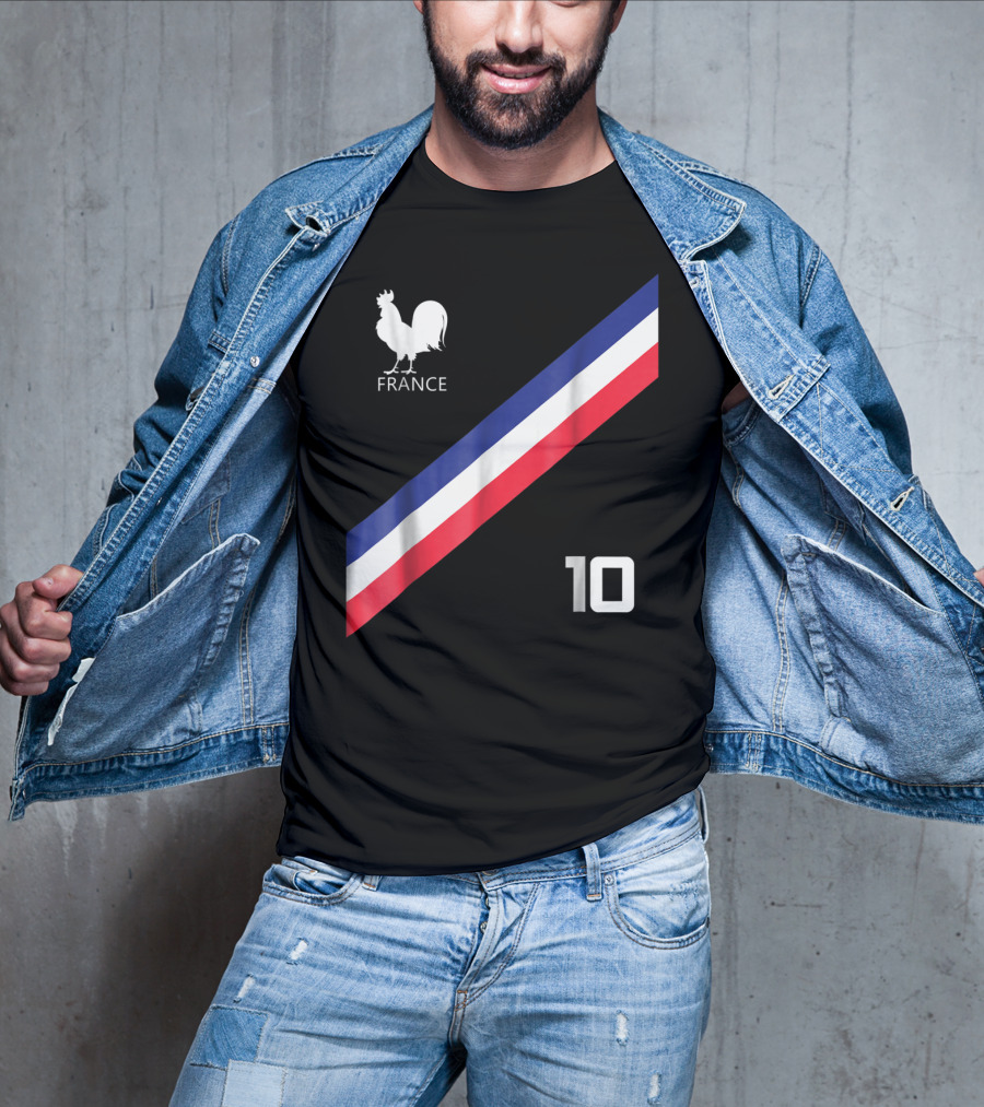 France Jersey Soccer French Football Rooster Stripe Number 10 T-Shirt
