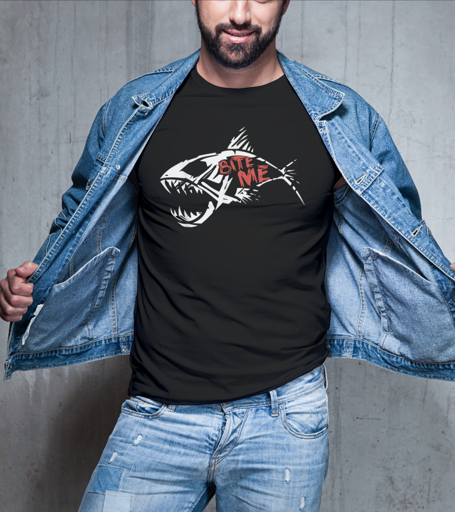 Bite Me Shark Skeleton Funny Fishing T-Shirt