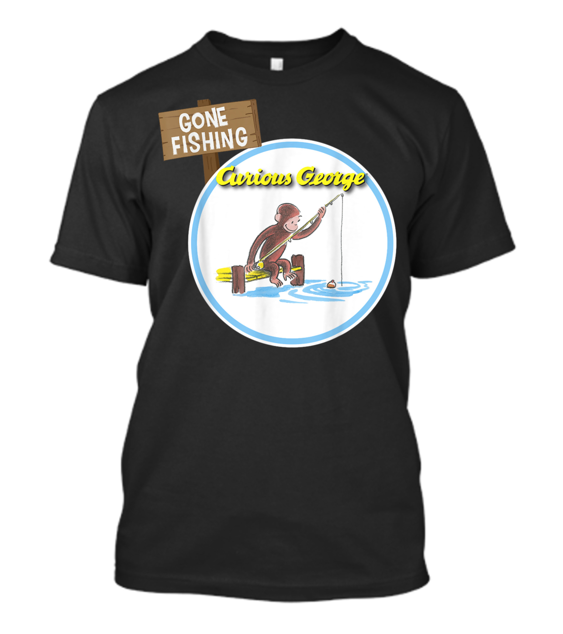 Curious George Gone Fishing Sign And Circle Scene T-Shirt