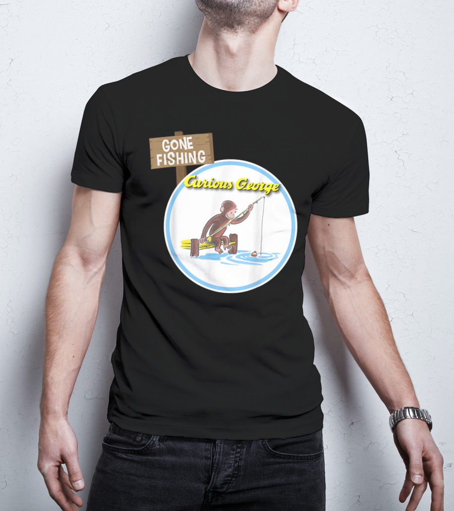 Curious George Gone Fishing Sign And Circle Scene T-Shirt