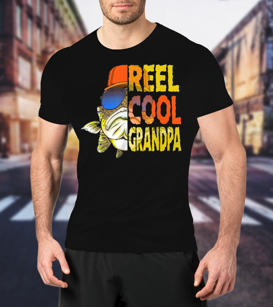 Reel Cool Grandpa Fishing Grandpa Fish Wearing Sunglasses And Hat T-Shirt