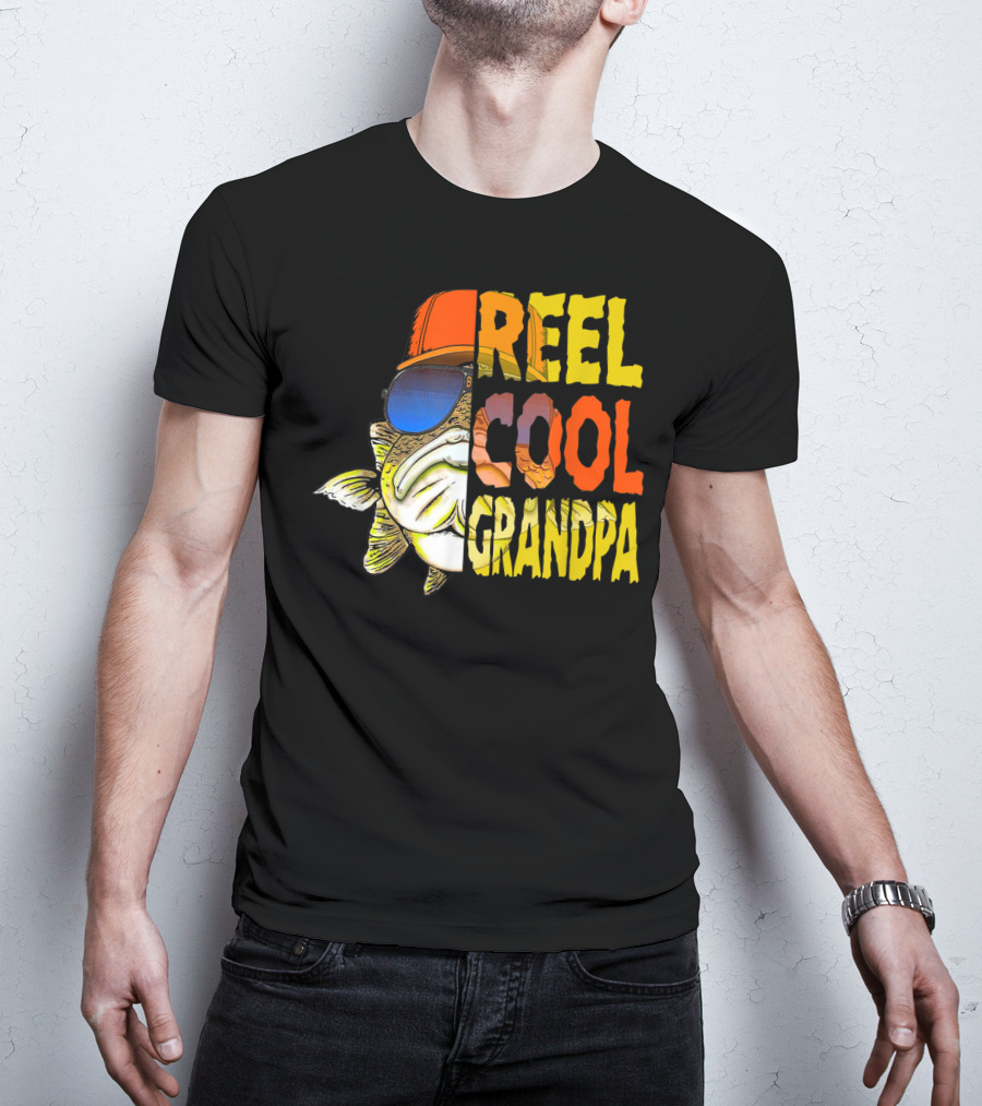 Reel Cool Grandpa Fishing Grandpa Fish Wearing Sunglasses And Hat T-Shirt