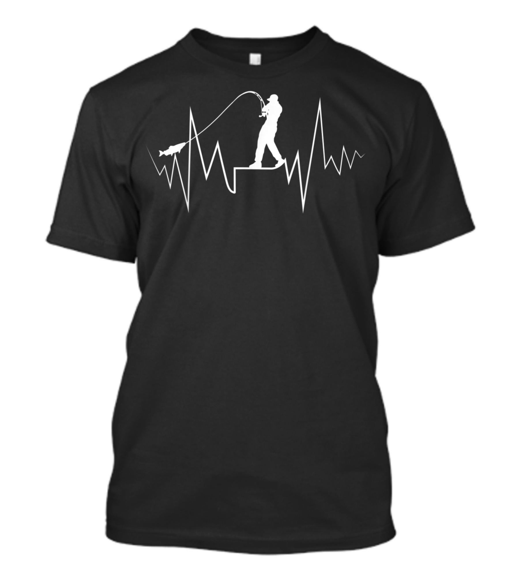 Fishing Heartbeat Cool Beat Great For Fisherman Silhouette With Fish On Line T-Shirt