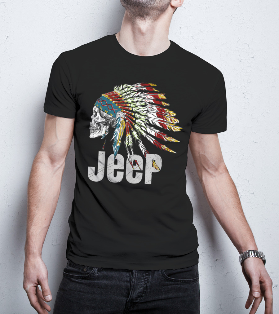 Jeep Skull Wearing Native American Headdress T-Shirt