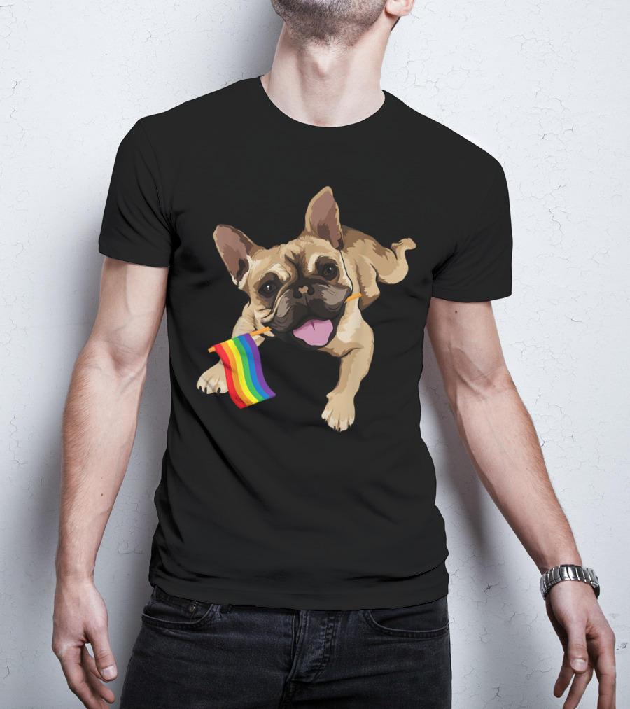 Men Women Kids French Bulldog Holding Gay Pride Flag T-Shirt