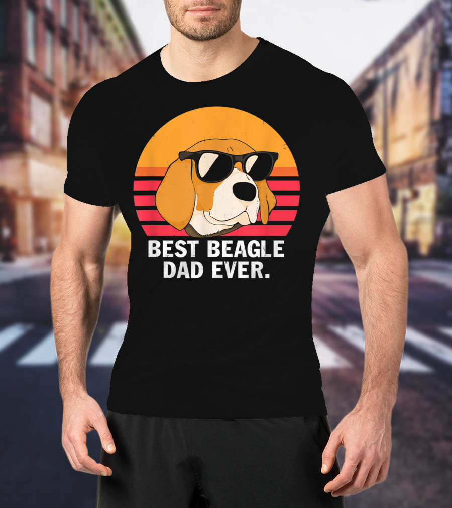 Best Beagle Dad Ever Vintage Style Beagle With Sunglasses T-Shirt