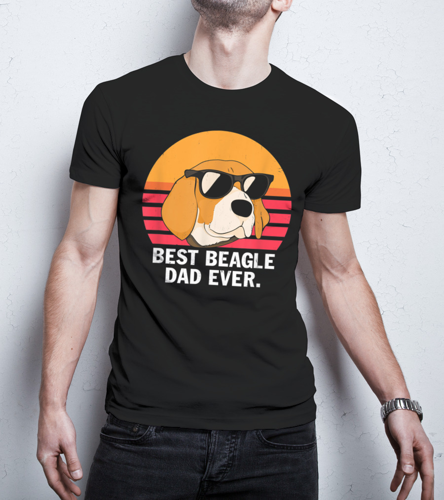 Best Beagle Dad Ever Vintage Style Beagle With Sunglasses T-Shirt