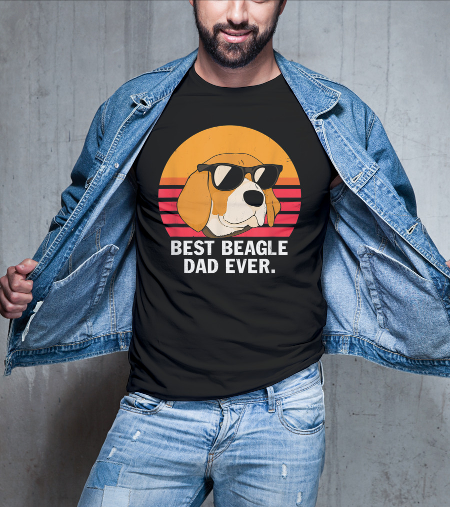 Best Beagle Dad Ever Vintage Style Beagle With Sunglasses T-Shirt