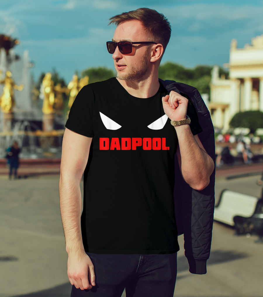 Dadpool Mens Funny Superhero Superdad With Iconic Mask Eyes T-Shirt