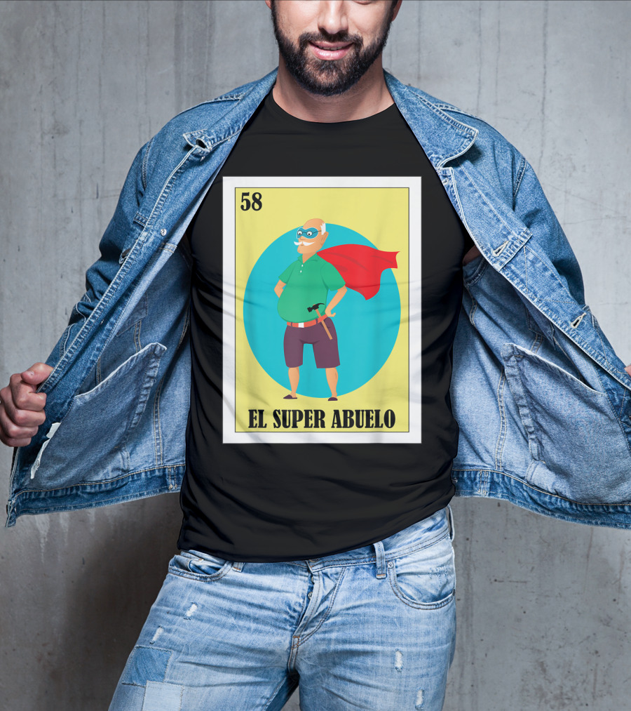 58 Mens Loteria El Super Abuelo Reg Hero Grandpa T-Shirt