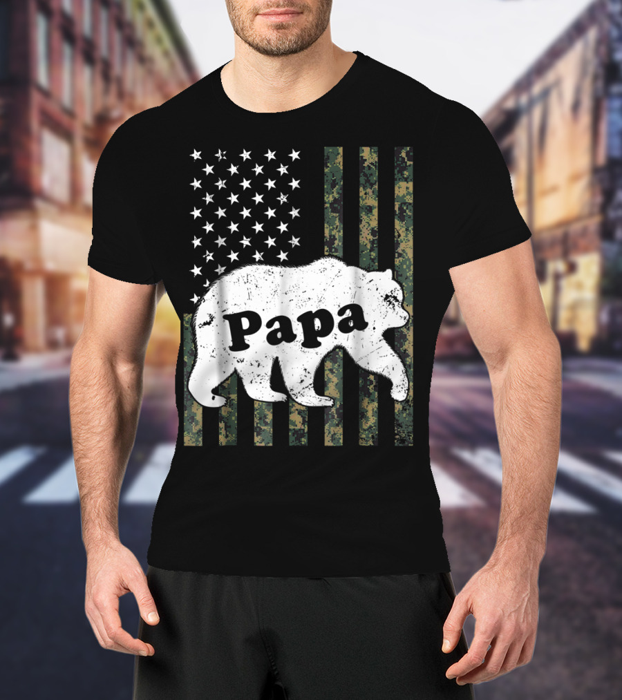 Papa Bear American Flag Camouflage T-Shirt