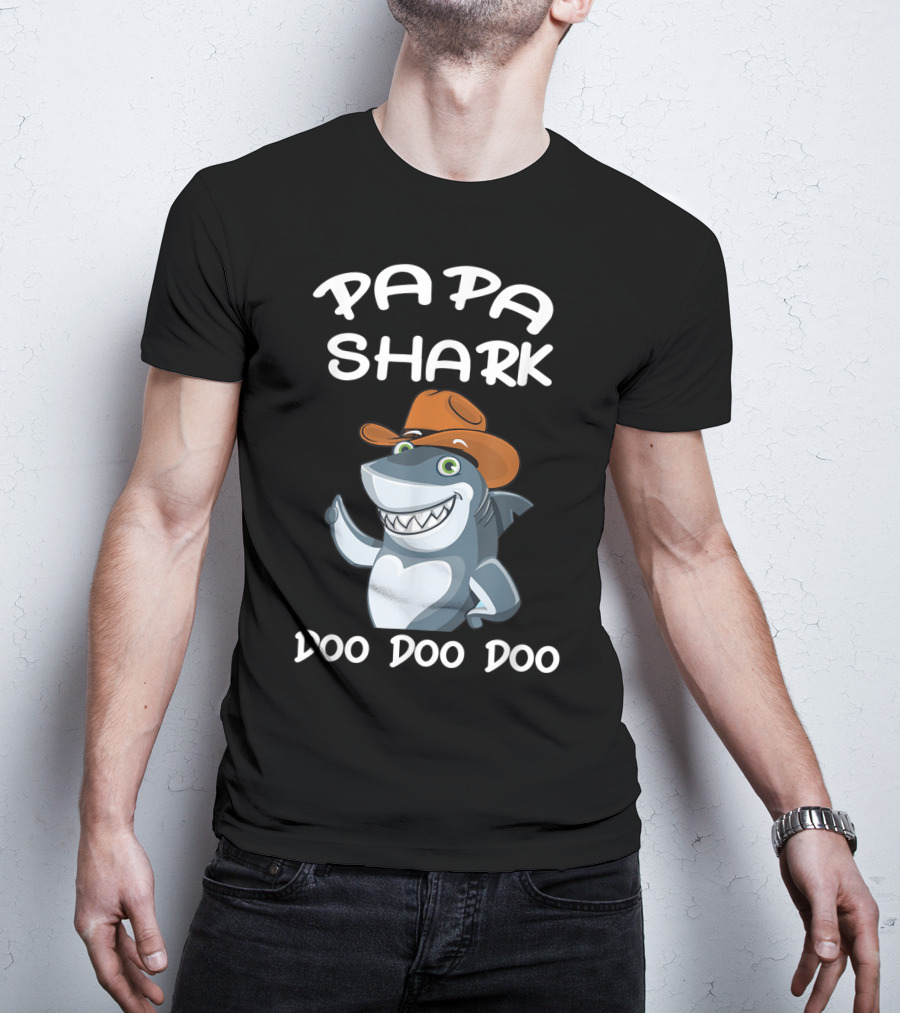 Papa Shark Doo Doo Doo Cartoon Cowboy Hat Father T-Shirt