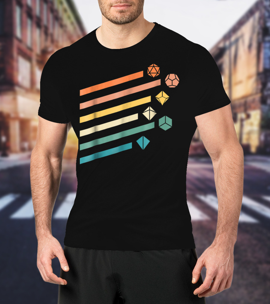 Minimalist Polyhedral Dice Set Colors Retro Stripes T-Shirt