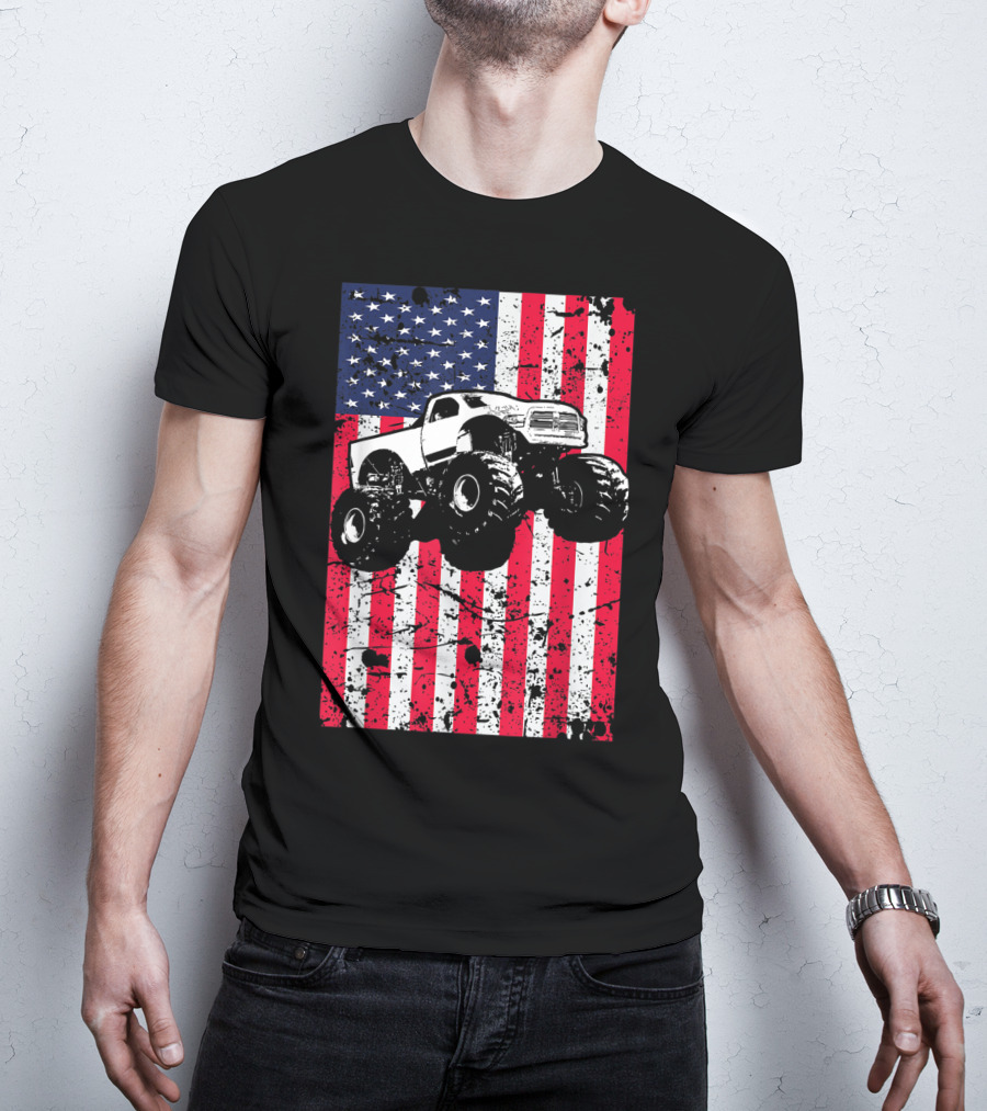 Monster Truck American Flag USA Patriotic Racing T-Shirt