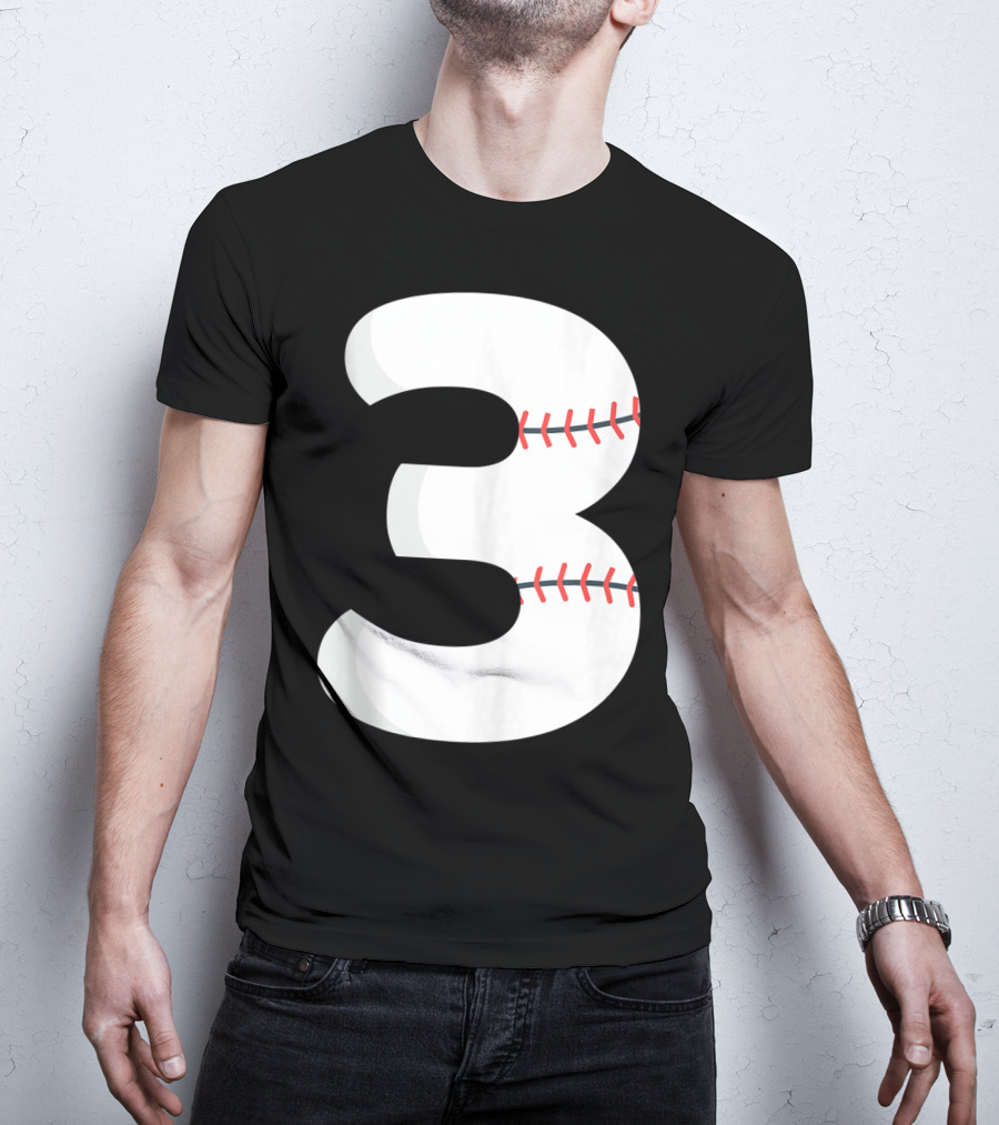 Number 3 Baseball Pitcher Batter Team Concept T-Shirt